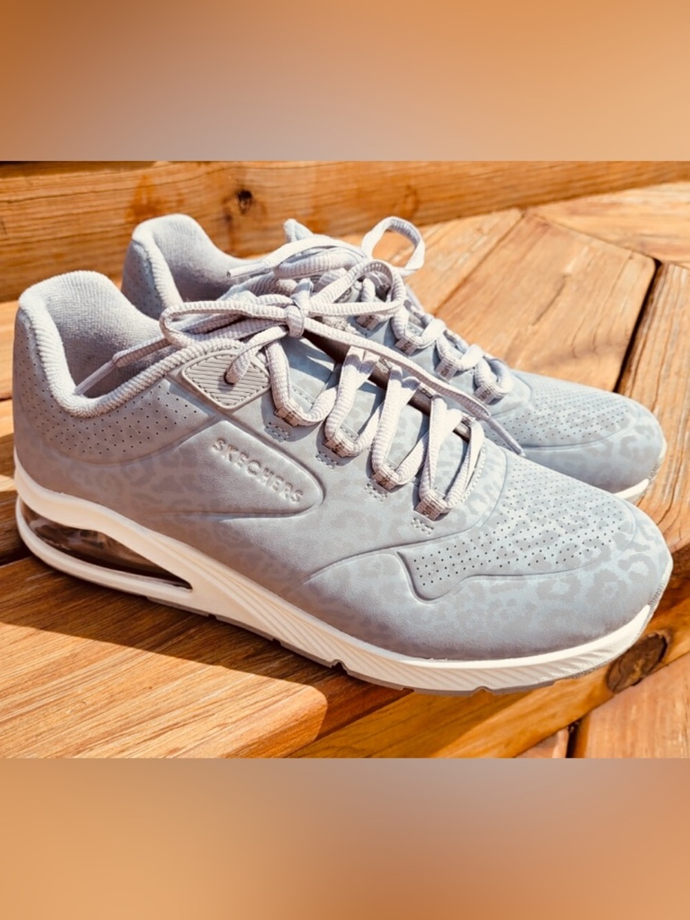 Skechers Women’s Gray Leopard Print Air Cushion Sneakers